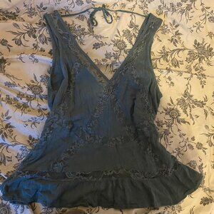 Women's Blue and Green Crop-top